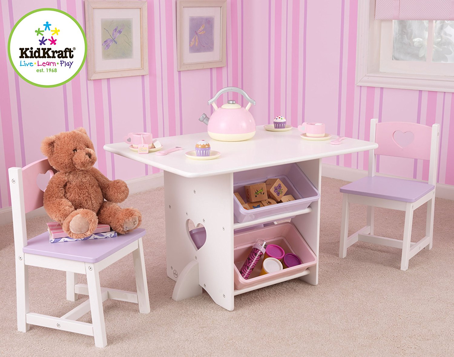Набор детской мебели Heart: стол, 2 стула и 4 ящика  